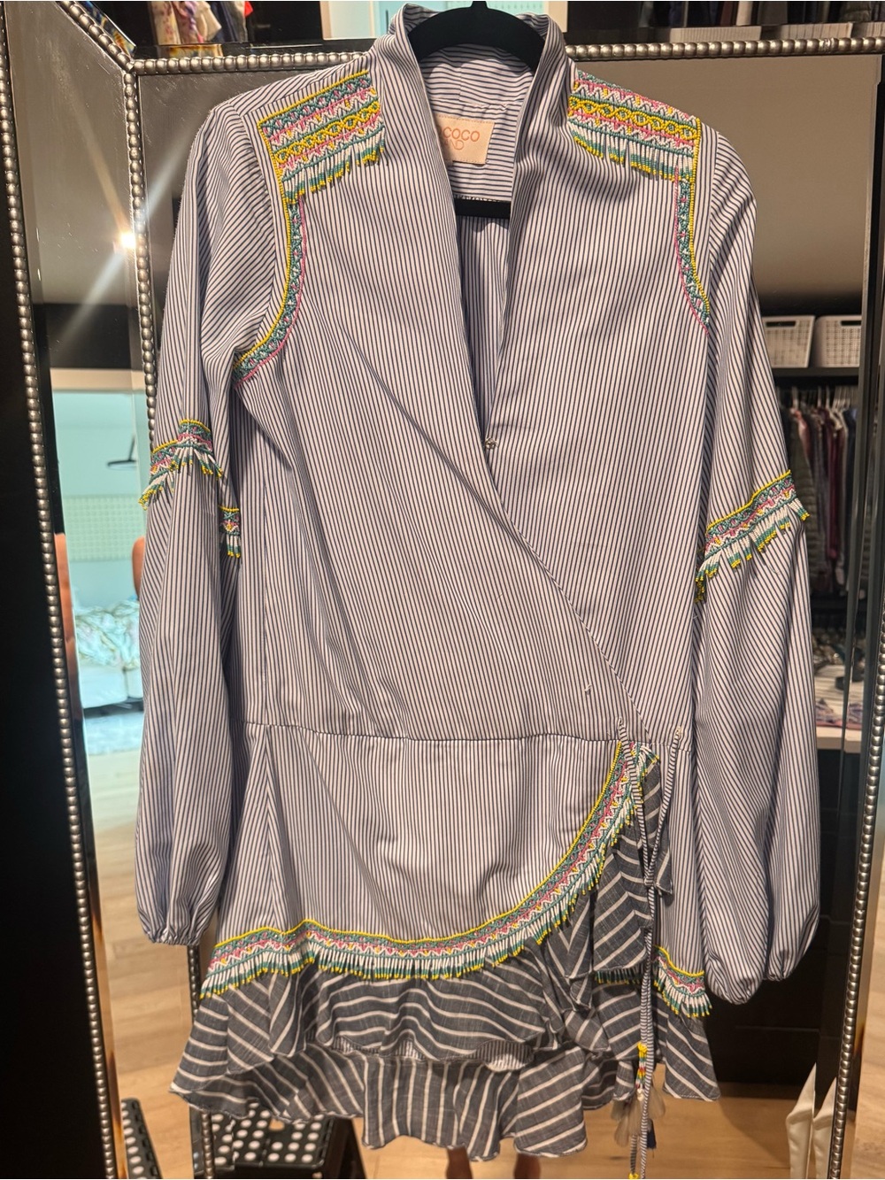 Rococo Sand Blue and White Striped Shirt dress with beading